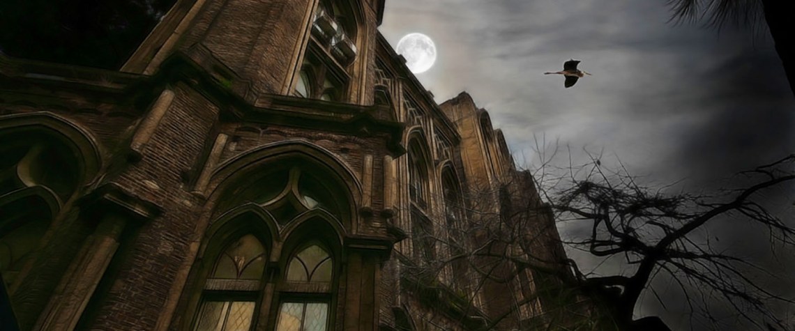 Gothic House with full moon